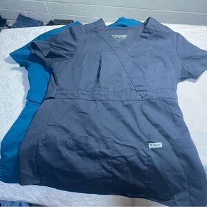 TWO Women’s Grey’s Anatomy Scrubs Tops Scrub 3-Pocket Modern Fit Mock Wrap Small